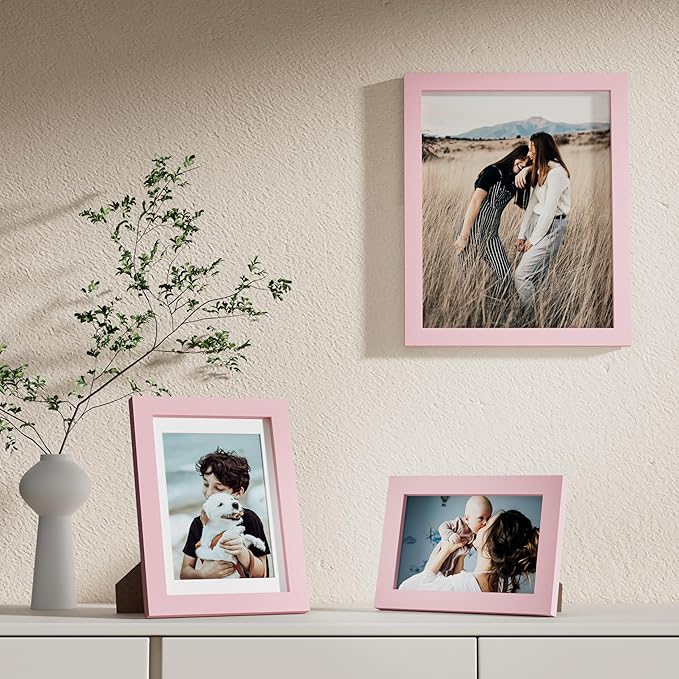 Vittanly 10 Pack Picture Frames Collage Wall Decor, Gallery Frame Set for Wall Mounting or Tabletop Display, Multi Sizes Including 2pcs 8x10, 4pcs 5x7, 4pcs 4x6, Pink