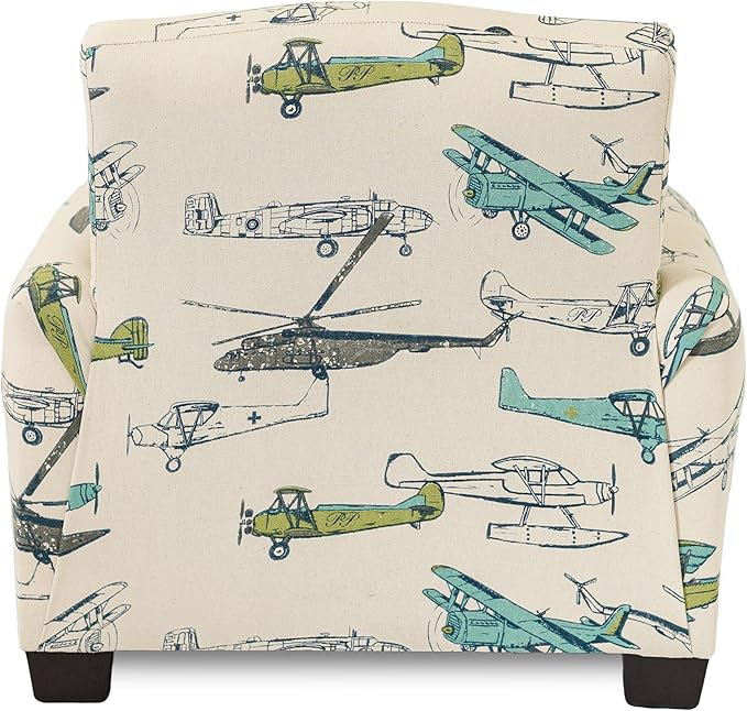 Toddler Personalized Armchair, Kids Upholstered Rocking Chair with Personalization, Toddler Chair with Personalized Name, Comfy Child Armchair, (Airplanes Print, Legs)