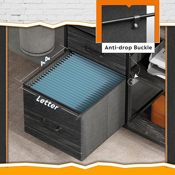 DEVAISE 3 Drawer Mobile File Cabinet, Rolling Printer Stand with Open Storage Shelf, Fabric Lateral Filing Cabinet fits A4 or Letter Size for Home Office, Charcoal Black Wood Grain Print