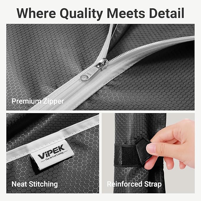 VIPEK V4C Garment Rack with Cover, Heavy Duty Portable Closet Adjustable Metal Clothing Rack for Hanging Clothes with Hanging Rods & Side Hooks, Max Load 810lbs, Black Rack with Black Cover