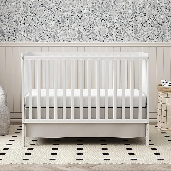 Baby Crib 5-in-1 Convertible, Wooden Nursery Cribs Converts to Toddler Bed, Daybed and Full Size Bed, 3 Adjustable Base, Non-Toxic Finish (White)