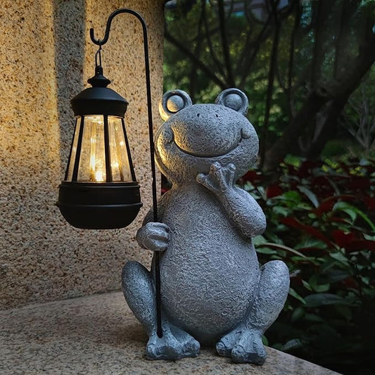 Frog Solar Garden Statues,Resin Frog Figurine Decorations with Solar Lights Lantern, Outdoor Frog Garden Decor Art for Lawn,Yard, Unique Housewarming Gift for Women Mom Grandma