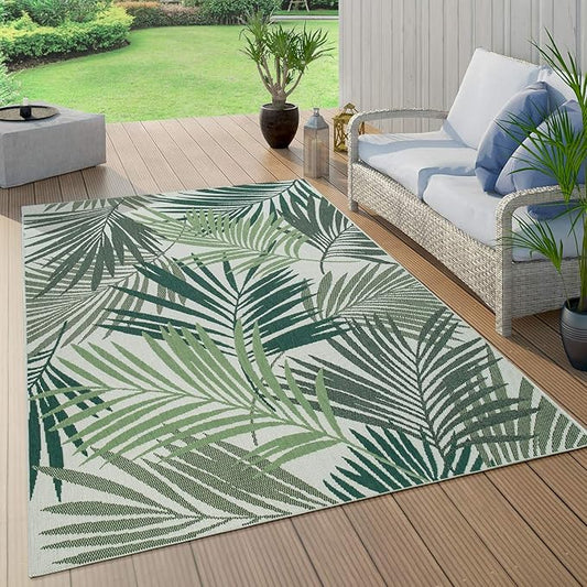 Indoor & Outdoor Rug for Patio Jungle Floral Palm Trees Design Green, Size: 6'7" x 9'6"