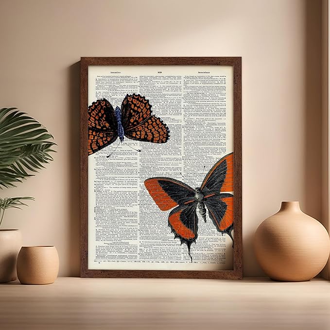 Poster Master Dictionary Art Poster - Butterflies Print - Moth Art - Butterfly Art - Insect Art - Gift for Men, Women & Animal Lover - Chic Decor for Living Room or Bedroom, 16x20 Brown Framed