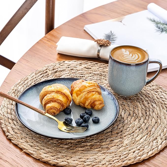 LERATIO Ceramic Dinnerware Sets for 4,16-Piece Reactive Glaze Plates and Bowls Set with Mugs,Highly Chip and Crack Resistant | Dishwasher,Microwave & Oven Safe Dishes set-Gray White