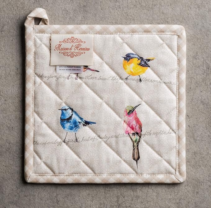 Maison d' Hermine Birdies On Wire 100% Cotton Pot Holder, 8 - inch by 8 - inch.