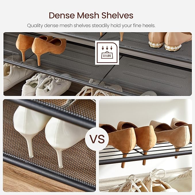 VASAGLE 8 Tier Shoe Rack, Shoe Organizer for Closet, Entryway, 32-40 Pairs of Shoes, Large Shoe Rack Organizer with 7 Metal Mesh Shelves, 11.8 x 39.4 x 59.8 Inches, Rustic Brown and Black ULBS012B01