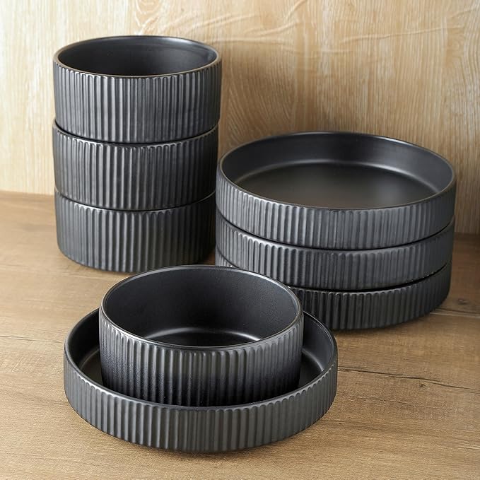 Christian Siriano Lusso 32-Piece Dinnerware Set Stoneware, Black