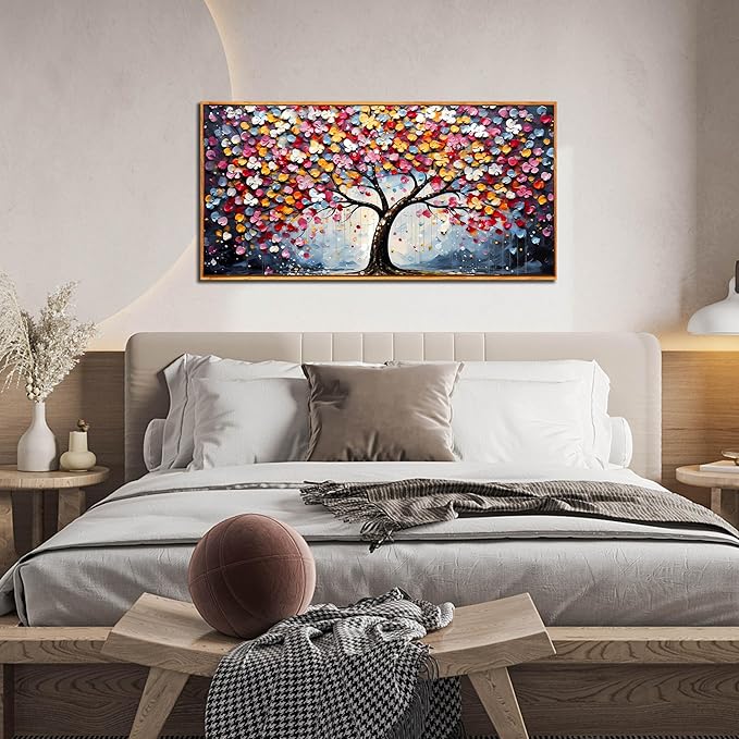 Framed Canvas Wall Art for Living Room Bedroom Office Large Tree of Life Wall Art Colorful Tree Picture Modern Canvas Prints Decor Size 20x40
