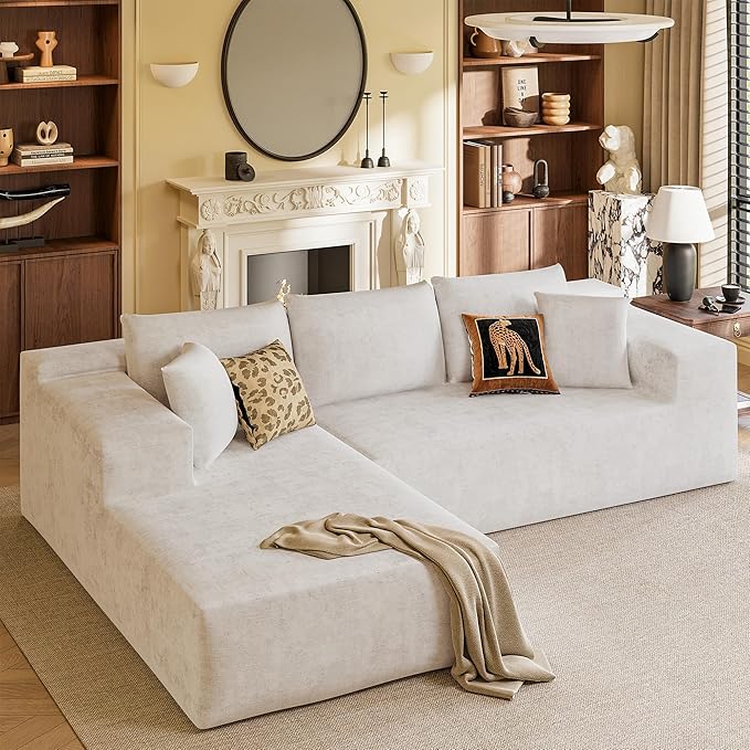 YESHOMY Sectional Couch, 108" Boneless Couches for Living Room, Modular Sectional Sofa with Deep Seat, Cloud Comfy Couch with L-Shape Chaise, No Assembly Required (Chenille, Pearl Cream)