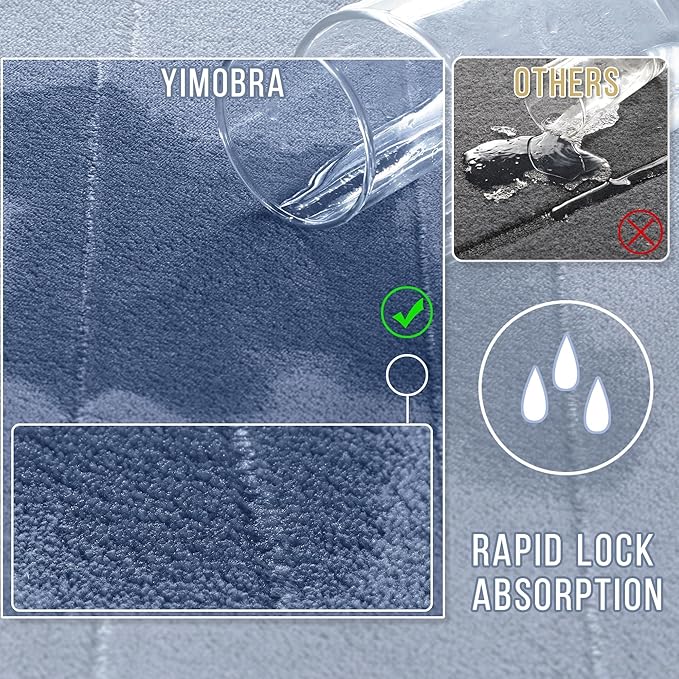 Yimobra Bathroom Runner 55"x24", Non Slip Memory Foam Bath Mat, Super Soft Water Absorbent Hallway Carpet, Machine Washable Rug for Vanity Tub Shower, Denim Blue