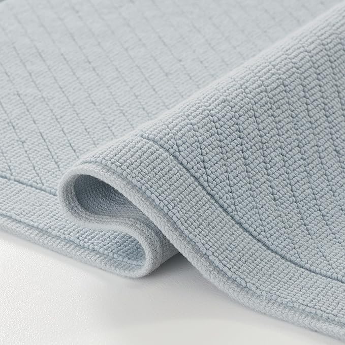 Arkwright 100% Cotton Bathroom Rug - High Absorbent Stylish Textured Woven Design Bath Mat, Slip Resistant Backing for Shower and Bathtub Floor, 20x60 in - Blue