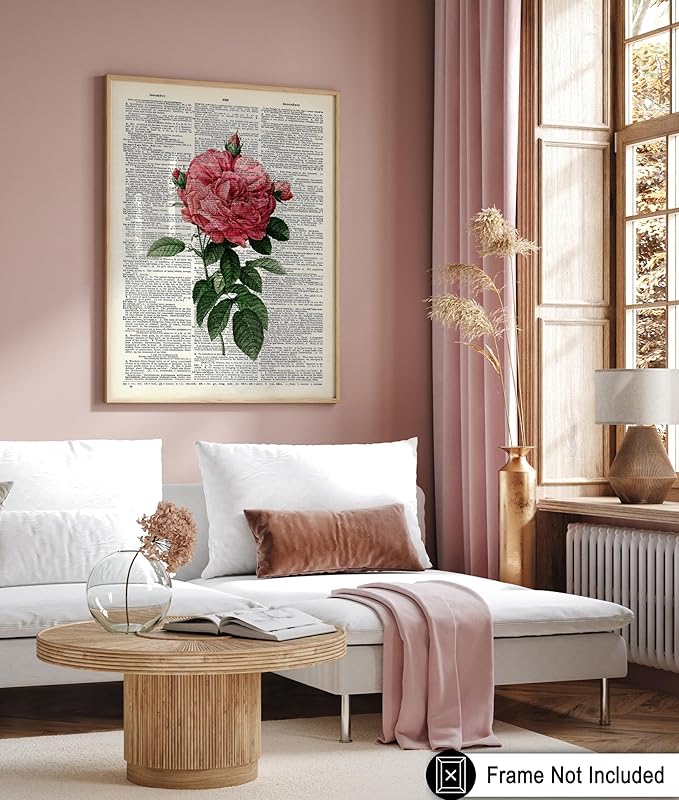 Poster Master Dictionary Art Poster - Pink Roses Print - Flower Art - Floral Art - Gift for Him, Her & Florist - Minimal Decor for Living Room, Bedroom, Dorm or Flower Shop - 16x20 UNFRAMED Wall Art