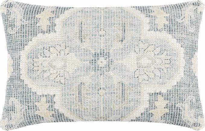 Hauteloom Bigaa Cotton Decorative Throw Pillow Cover - Oriental Floral Sofa Couch Cushion Cover - Blue, Sage, Cream - 14" x 22''