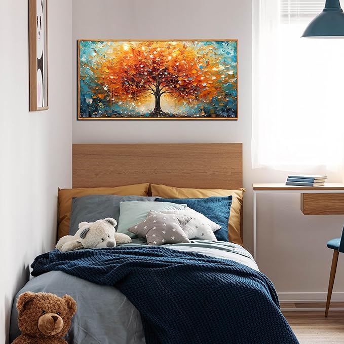 Framed Canvas Wall Art for Living Room Bedroom Office Large Tree of Life Wall Art Orange Tree Picture Modern Canvas Prints Decor Size 20x40