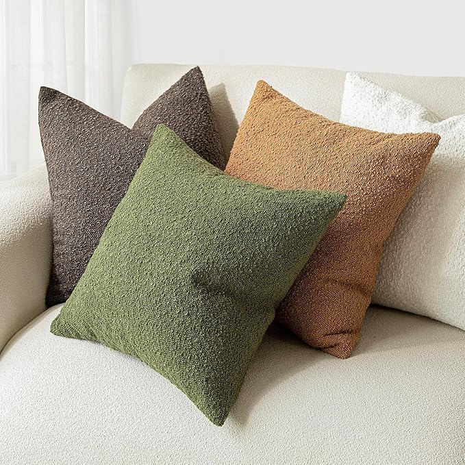 Foindtower Pack of 2 Modern Textured Boucle Throw Pillow Covers Accent Solid Decorative Pillow Cases Cozy Woven Couch Cushion Case for Chair Sofa Bedroom Living Room Home Decor, 20 x 20 Inch,Green