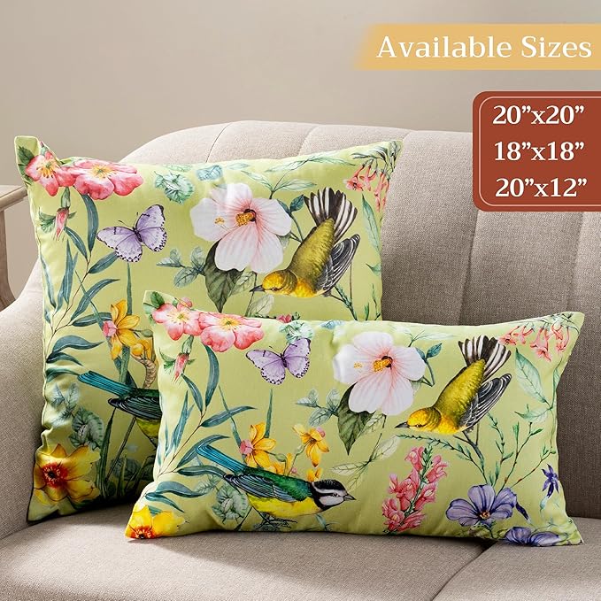 Maison d' Hermine Decorative Pillow Covers 20x20 Inch Square 100% Cotton Throw Pillow Covers with Invisible Zipper for Living Room Couch, Chair, Sofas, Bedroom, Home (Hesperides - Oiseaux)