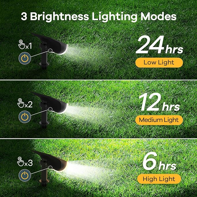 Linkind Solar Lights Outdoor Waterproof IP67, StarRay Dusk-to-Dawn Outdoor Solar Lights, 3 Lighting Modes Solar Spot Lights Outdoor for Garden, Yard, Landscape (Daylight, 6 Pack)