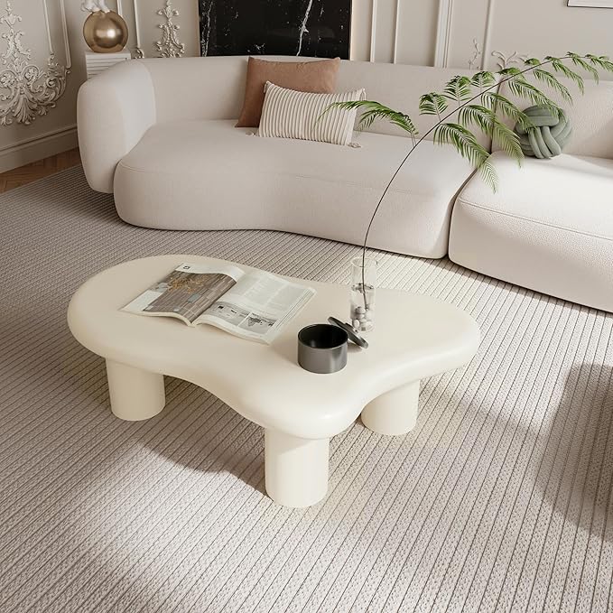 Modern 47 Inch Cloud Shaped Coffee Table for Living Room Beige