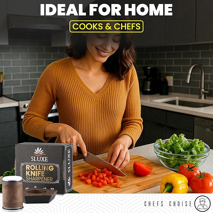 Rolling Knife Sharpener Kit – Premium Walnut Wood – 5 Magnetic Angles (12, 15, 17, 19 & 22 Degrees) – Diamond and Ceramic Discs – Durable Knife Sharpening System for Kitchen & Chef's Knives