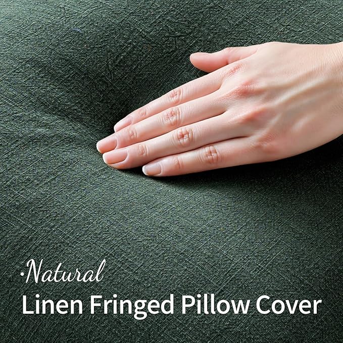 MIULEE Decorative Throw Pillow Covers Neutral Linen Fringe Throw Pillows Euro Shams Set of 2 Army Green Boho Farmhouse Cushion Covers for Couch Sofa Bed Living Room Spring Home Decor 22x22 Inch