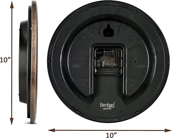 Bernhard Products Wall Clock 12 Inch Silent Non Ticking Movement Quality Quartz Battery Operated Round Easy to Read Decorative Brown Home/Kitchen/Office/Bedroom/Classroom/School Clocks, Black Numbers