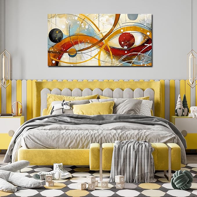 Large Abstract Canvas Wall Art for Living Room Bedroom Home Office Modern Wall Decor Line Geometric Abstract Picture Framed Canvas Prints Size 24x48