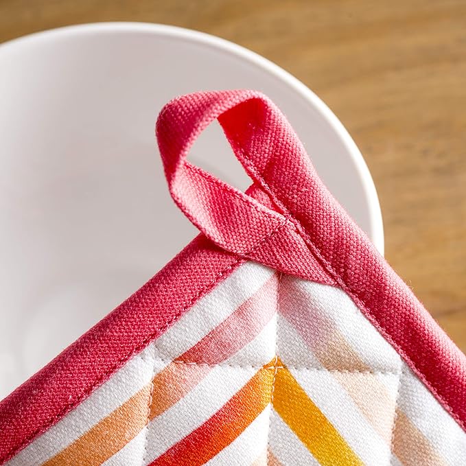 Maison d' Hermine 100% Cotton Oven Mitt & Pot Holder Set (7.5"x13" & 8"x8") Heat Resistant BBQ Cooking Gloves with Loop, Baking, Grilling, Kitchen, Handling Hot Pans Spring/Summer (Summer Maze)