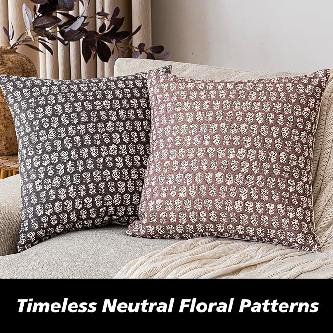 Foindtower Set of 2 Decorative Vintage Floral Print Throw Pillow Covers Neutral Modern Farmhouse Cushion Covers Boho Home Decor for Sofa Chair Couch Bedroom Living Room Outdoor,18×18 Inch,Wine Red