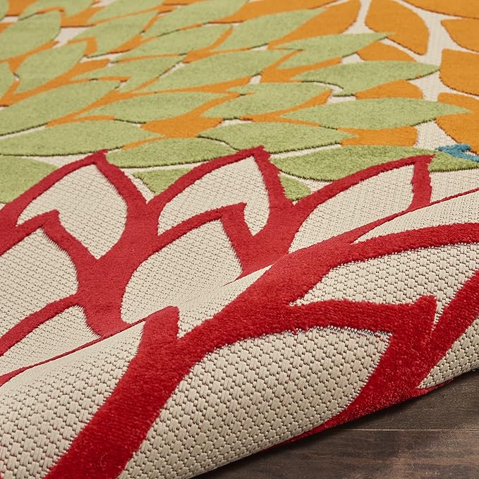Nourison Aloha Indoor/Outdoor Green 3' x 5' Area Rug, Tropical, Botanical, Easy Cleaning, Non Shedding, Bed Room, Living Room, Dining Room, Deck, Backyard, Patio (3x5)
