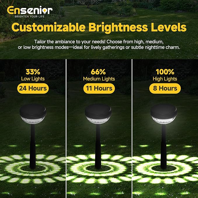 Ensenior 8-Pack Solar Lights Outdoor, Auto ON/Off 6500K LED Solar Garden Lights for Pathway, Yard, Patio, Walkway, Flower Bed, Waterproof, Energy-Efficient Landscape Lighting, Adjustable Height