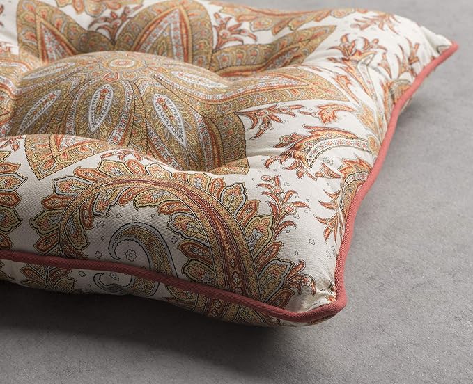 Maison d' Hermine Chair Pads for Dining Chairs Cotton Outer Fabric and Poly Filling 16"x16" Patio Seat Cushions for Furniture with Ties Home Chair Party Hall Farmhouse (Kashmir Paisley, Pack of 2)