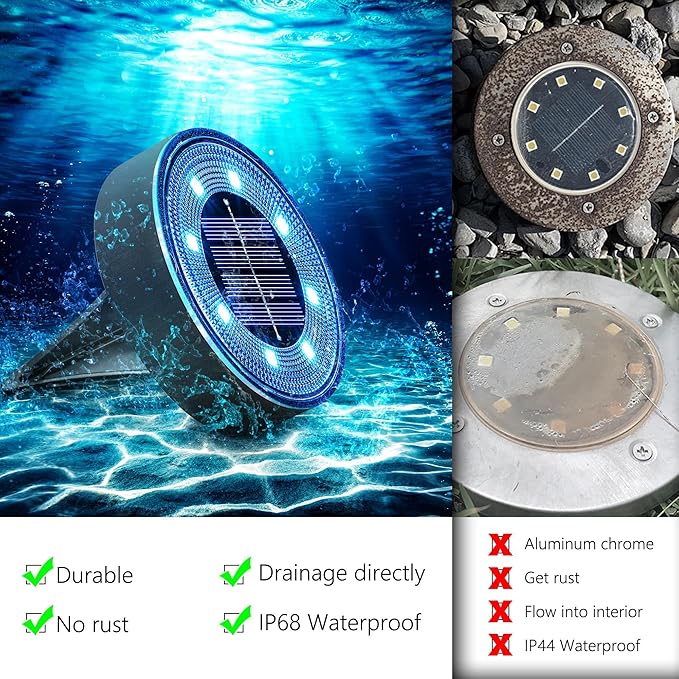 Joomer Solar Ground Lights, 12 Pack 8 LED Solar Lights Outdoor Waterproof IP68 Disc Light Landscape Lighting Garden Light for Patio Pathway Lawn Yard Driveway Walkway(Blue)