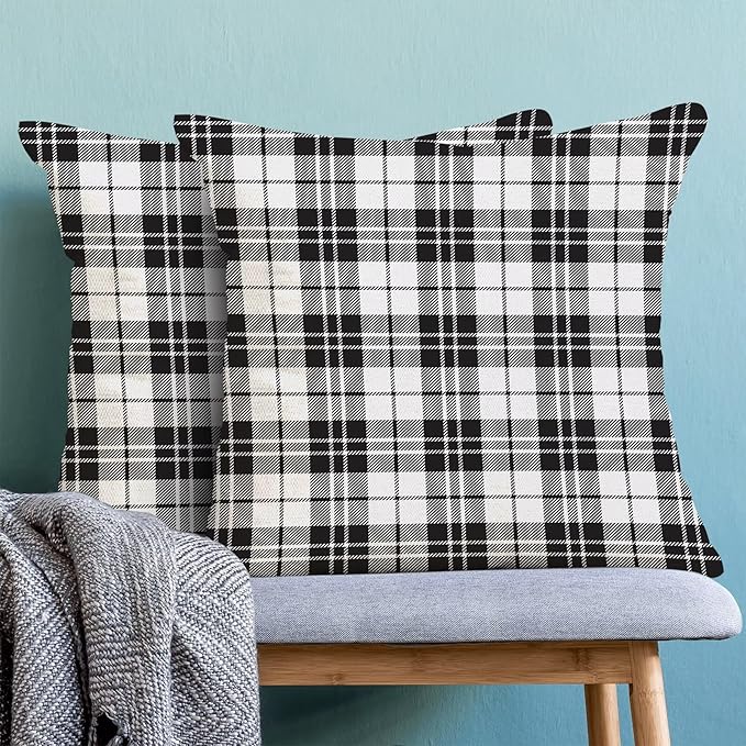 BETGINY Black and White Pillow Covers 18 x 18 Inch Pack of 2, Checkered Buffalo Plaid Decorative Throw Pillow Cases Outdoor Linen Farmhouse Modern Cushion Cover for Bedroom Home Sofa Decor