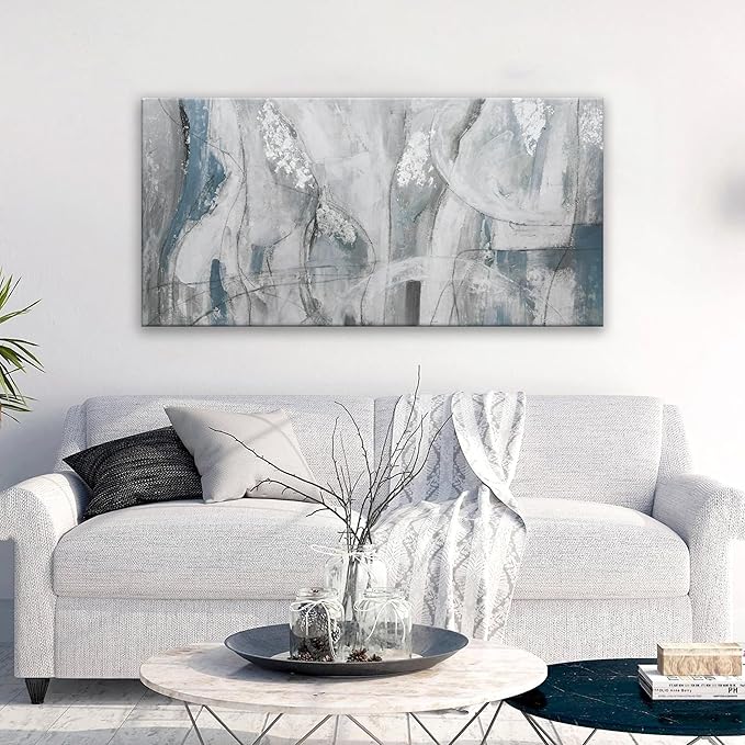 YISXINOAG Abstract Wall Art Ready To Hang White Wall Art Modern Fantasy Paintings Blue White Abstract Wall Decor Prints Canvas Art Wall Decor Painting For Bedroom Office Decoration 20" X 40"