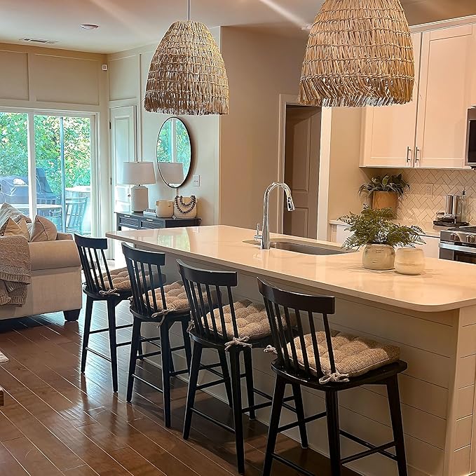 Barnett Home Decor Brisbane Camel Tweed Dining Chair Cushions with Ties - 15 x 17 Size Small Chair Pad - Latex Foam Fill, Reversible - Made in USA (Neutral - Tan/Small)