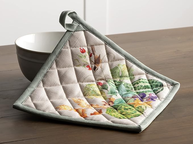 Maison d' Hermine 100% Cotton Oven Mitt & Pot Holder Set (7.5"x13" & 8"x8") Heat Resistant BBQ Cooking Gloves with Loop for Thanksgiving Christmas Decorations Handling Hot Pans (Lumina)