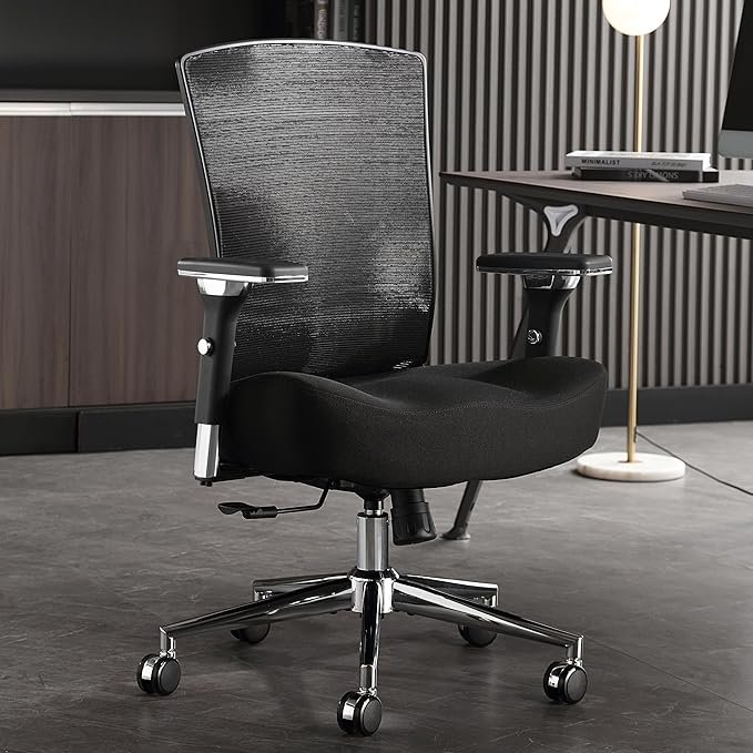 Big and Tall Office Chair 500lbs, Ergonomic Oversize Mesh Desk Chair, Heavy Duty High Back Computer Chair with Wide Thick Seat Cushion, Adjustable Lumbar Support, 4D Armrests