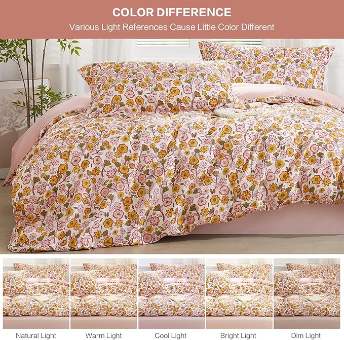 SAPHREAS Yellow Sunflower Floral Duvet Cover Set Full Size 3pcs Garden Style Bedding Comforter Cover Set 100% Cotton 1 Duvet Cover 90"x80" 2 Pillow Shams, Comforter Not Included