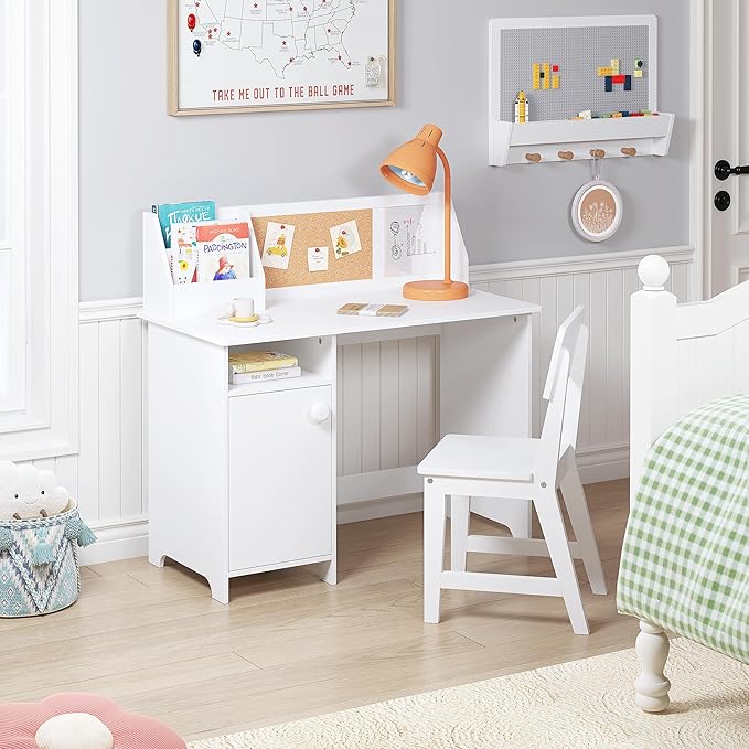 UTEX Kids Study Desk with Chair, Wooden Children School Study Table with Hutch and Chair for 3-8 Years Old, Student's Study Computer Workstation & Writing Table for Home School Use