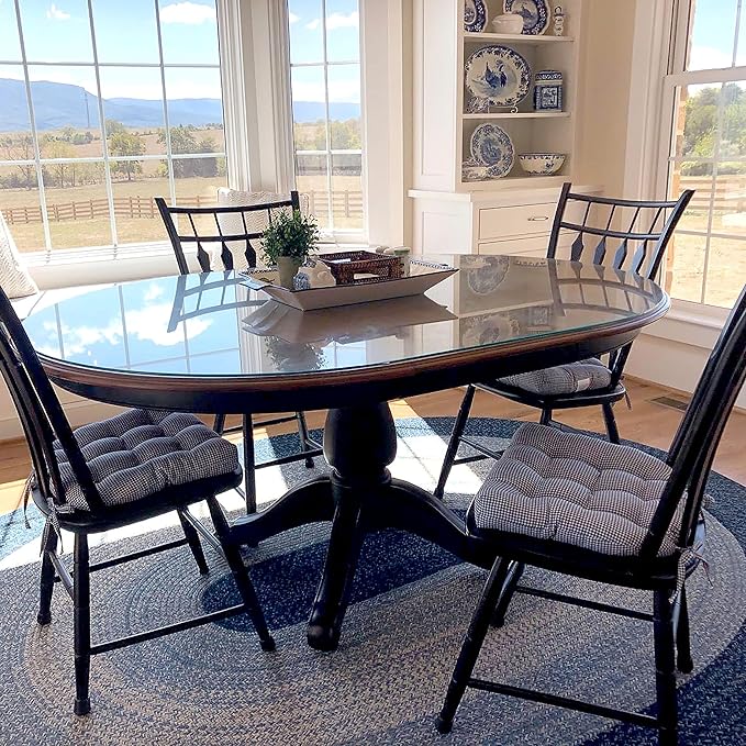 Barnett Home Decor Madrid Dark Blue Dining Chair Pad with Ties - 15 x 17 Size Small Chair Cushion - Latex Foam Fill - Machine Washable, Reversible, 100% Cotton, Made in USA (Gingham Check)