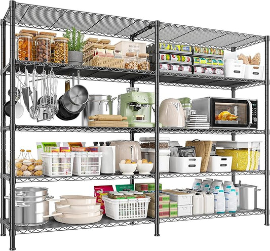 REIBII1450LBS Metal Shelving Unit Storage Shelves 5 Tier Wire Shelving 58.1''W Pantry Shelves Wire Shelf Adjustable Garage Shelving Heavy Duty Storage Rack for Pantry Kitchen Garage, Black