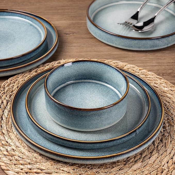 GBHOME Ceramic Dinnerware Sets for 4, 12 Pieces Stoneware Plates and Bowls Sets, Reactive Glaze Dishes -Scratch Resistant, Dishwasher&Microwave Safe