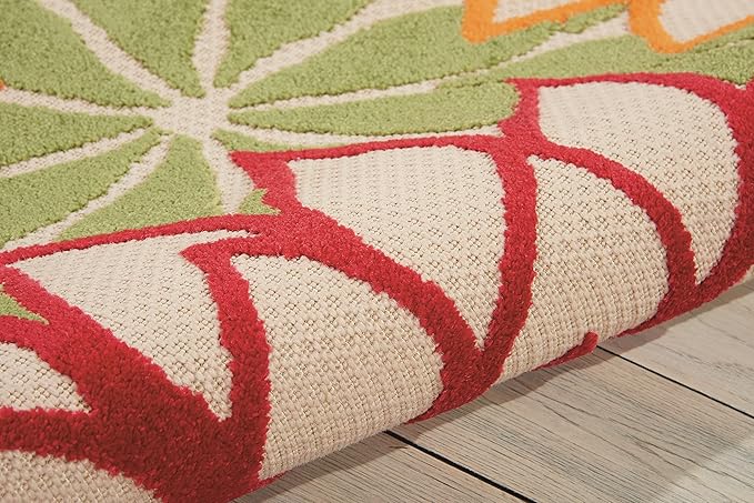 Nourison Home Aloha Indoor/Outdoor Green 3'6" x 5'6" Area Rug, Tropical, Botanical, Easy Clean, Non Shedding, Bed Room, Living Room, Dining Room, Deck, Backyard, Patio (3x5)