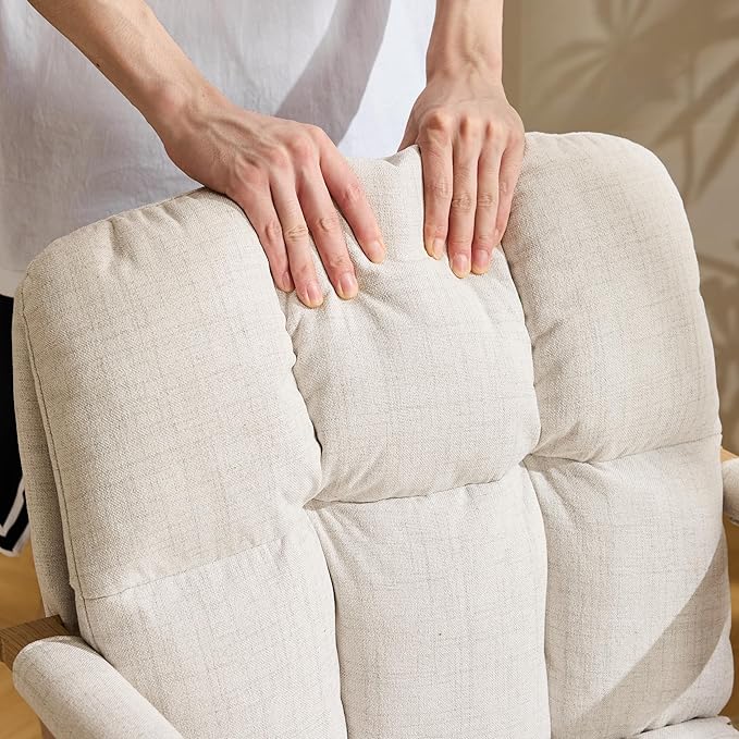 VINGLI Comfy Linen Office Desk Chair with Wheels & Detachable Cushions & Wood-Like Armrests,Swivel Small Computer Task Chair,Adjustable for Girl Makeup Vanity,Teen/Kids Study,Nail Tech,Sewing,White