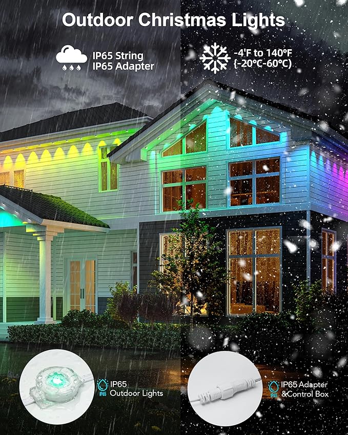 Permanent Outdoor Lights, 63.6ft with 36 RGBIC LED Light with App Control, Waterproof Permanent Christmas Lights for Outside Roofline Decor, Garden Decor, House,Party, Holiday Xmas Decoration