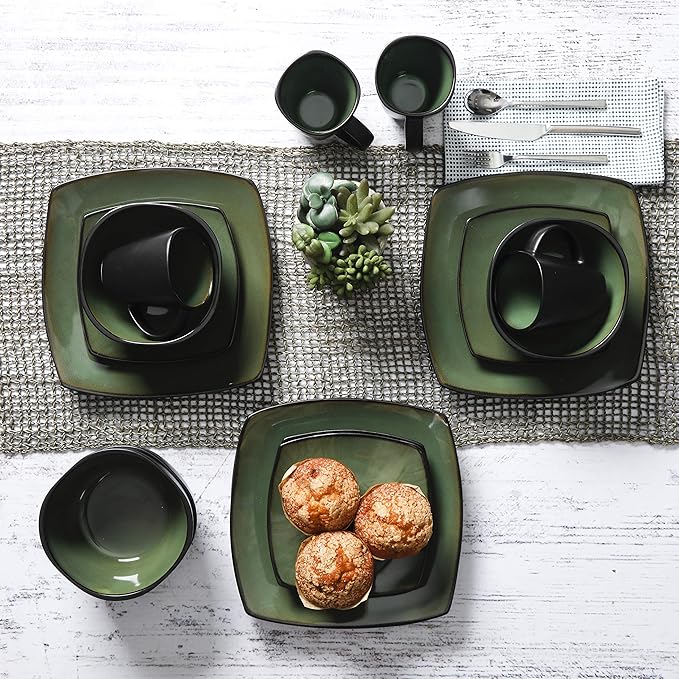 Gibson Elite Soho Lounge 16 Piece Dinnerware Set, Green
