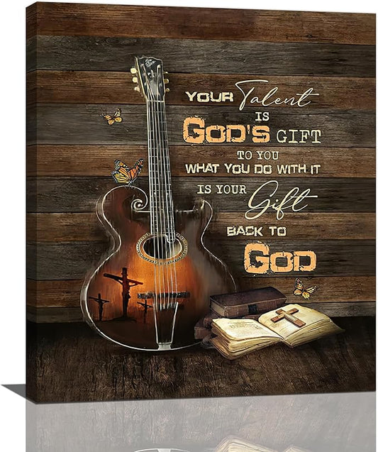 Christian Guitar Wall Art - Rock Music Guitar Wall Decor - Musical Pictures Artwork Inspirational Quotes Canvas Prints - Music Room Decor For Studio, Bedroom, Living Room, Bathroom - Framed 20"x24"