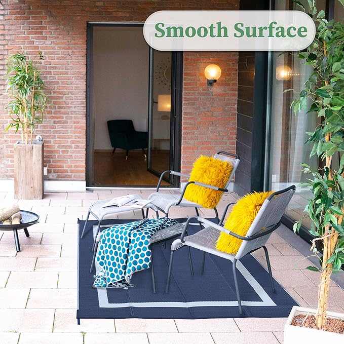 Ogrmar 9x12 FT Reversible Mats, Outdoor Rug for Patio Clearance, Waterproof Carpet, Plastic Straw Rug for Indoor Outdoor, Floor Mat&Rug for RV Porch Camping Backyard Deck Balcony Beach Trailer (Blue)