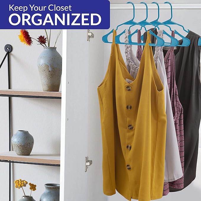 Royale Linens 40 Pack Blue Plastic Hangers for Clothes - Heavy Duty Clothes Hanger for Everyday Use - Lightweight & Space Saving Notched Plastic Hangers